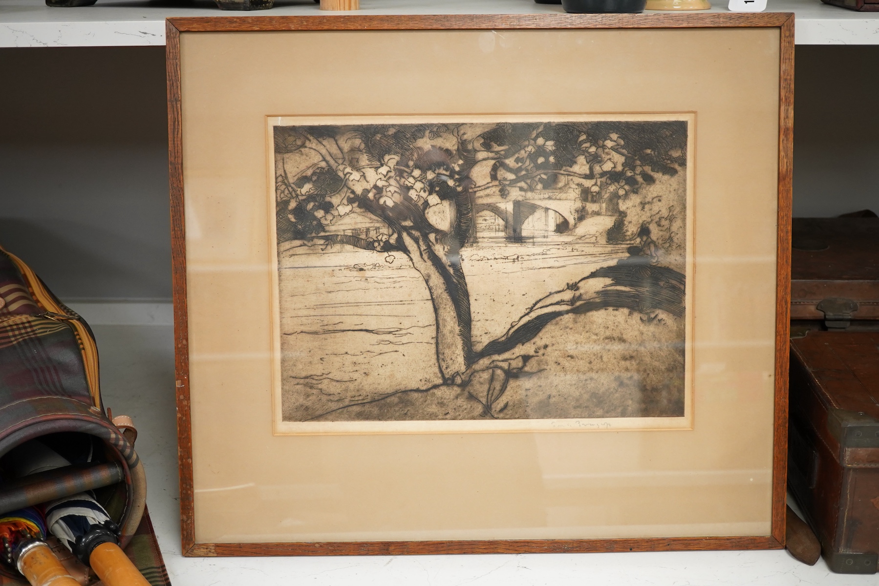 Sir Frank Brangwyn RA, RWS, RBA, (1867-1956), ‘The Maple Tree, Barnard Castle’, signed in pencil, dry point etching, 29 x 38.5cm